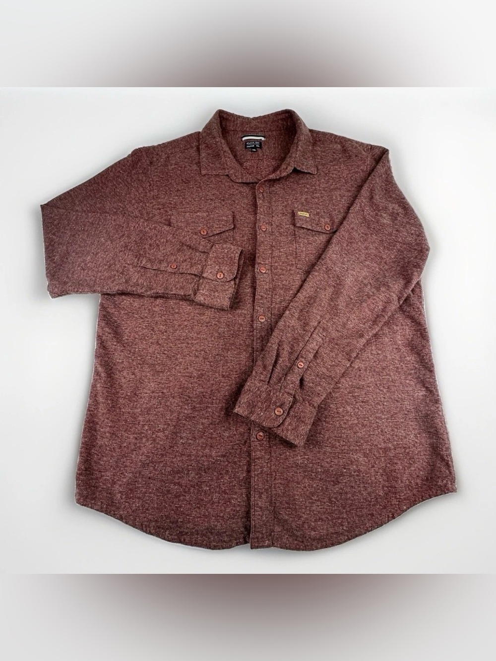 RVCA Mens XXL Burgundy Marled Textured Knit Button Up Long Sleeve Workwear Shirt